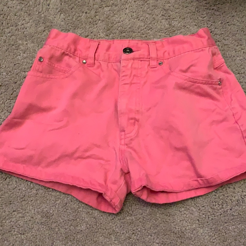 Hot pink jean shorts.